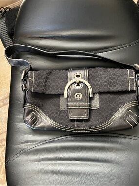 Coach Black Signature Canvas Crossbody with Silver Buckle
